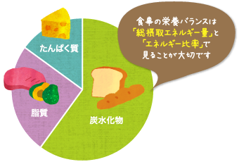 食事の栄養バランスは「総摂取エネルギー量」と「エネルギー比率」で見ることが大切です