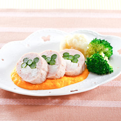 春のロール蒸し 人参金柑ソース（病院食：主菜）